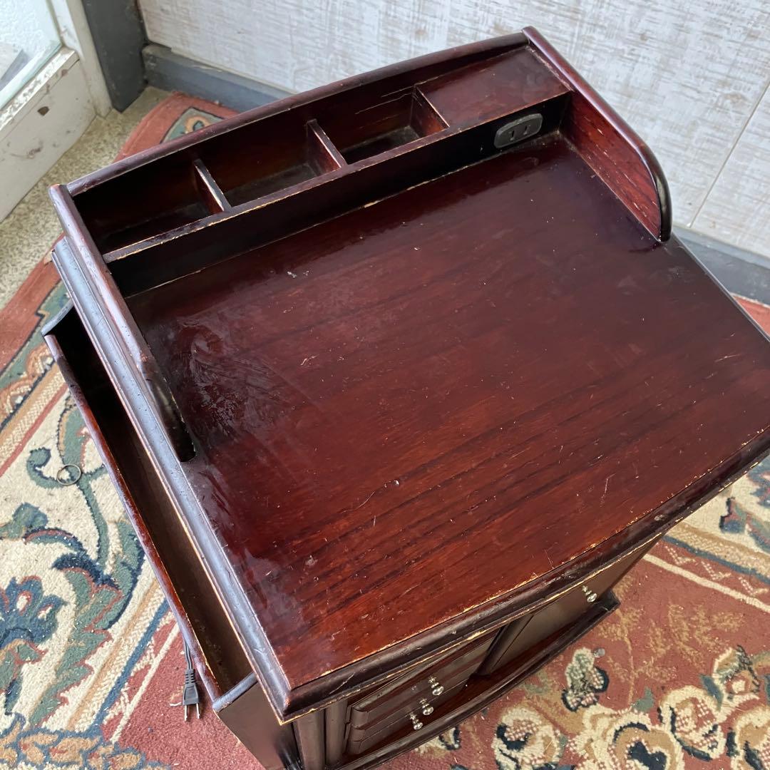 昭和レトロ 多数収納 木製 ナイトテーブル サイドテーブルワゴン キャスター付き