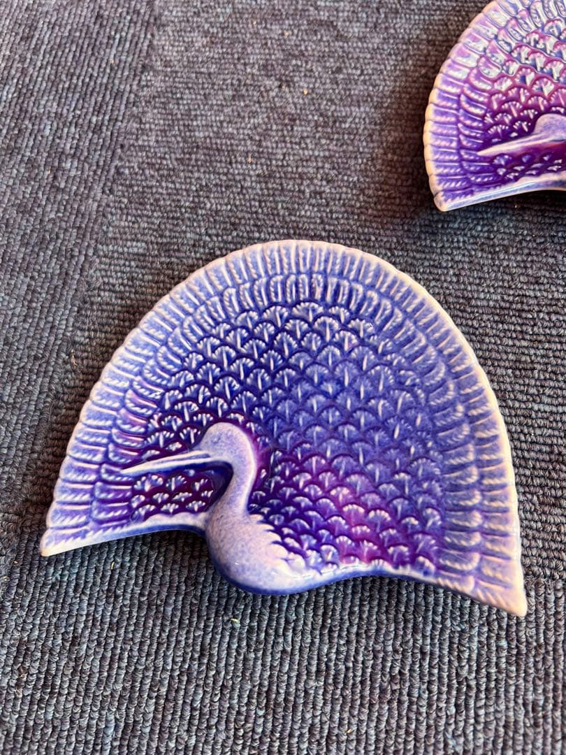 1042  深川製磁　孔雀　皿　5客　時代物　未使用