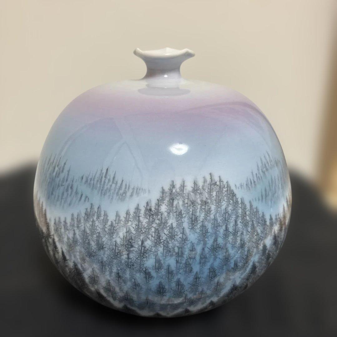 藤井朱明 壺 飾り壺 花器 日展人気作家 朝日花瓶 有田焼 人間国宝 木箱付き