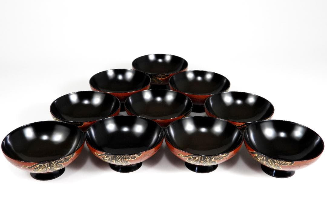 漆器　輪島塗　金蒔絵　木製　蓋付椀　箸付き　お煮物椀　吸物椀　10客 共箱