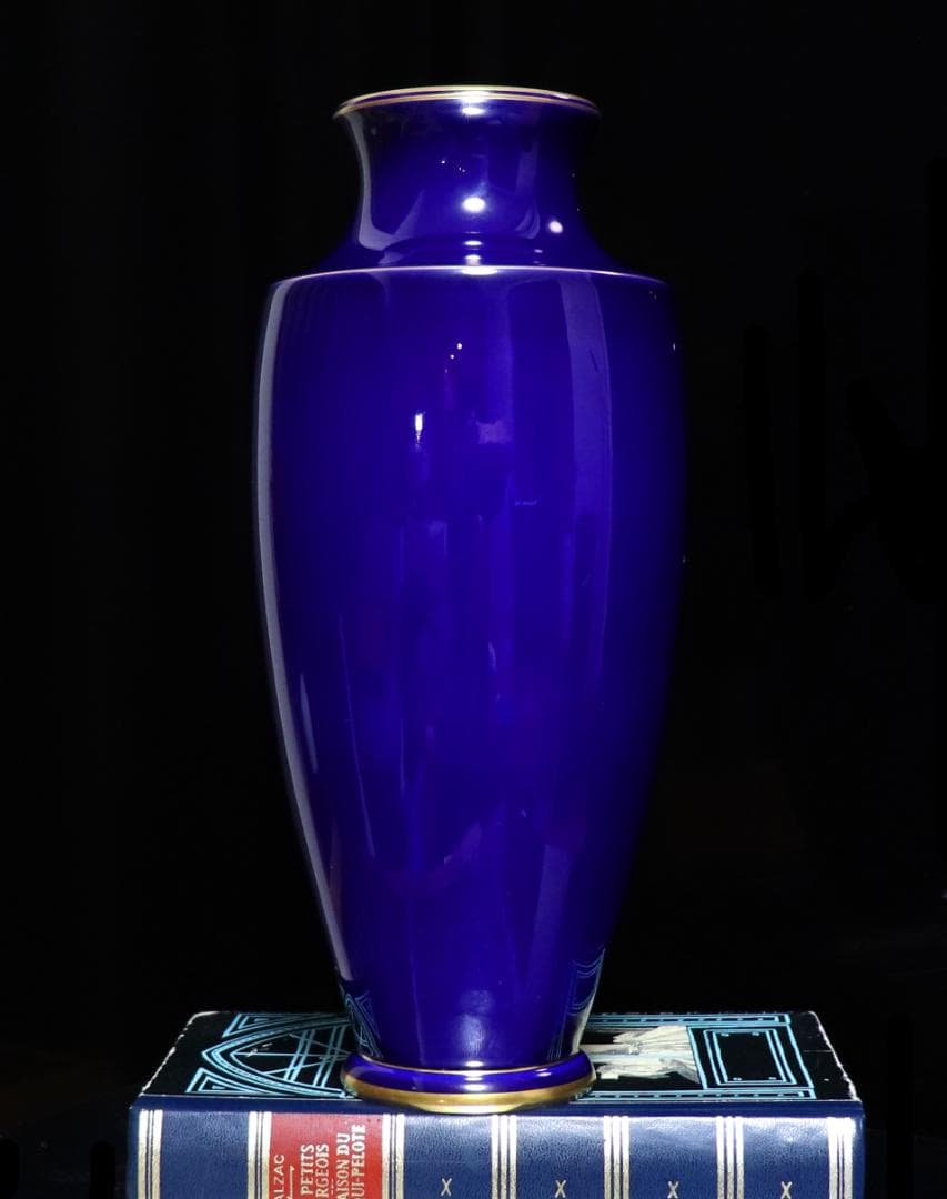 オールド・セーブル 最高級稀少 1920年製 大型 29.2cm 藍地金彩壺花瓶