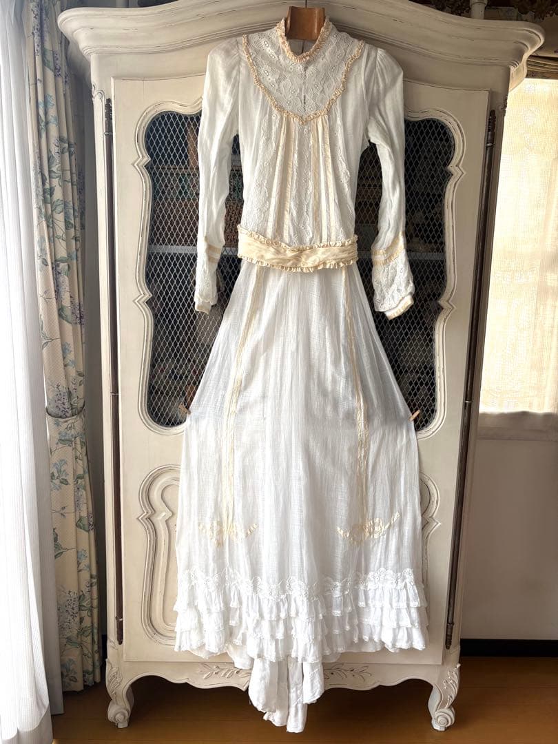 フランスアンティーク　ティードレス　デイドレス　ヴィクトリアン　エドワーディアン