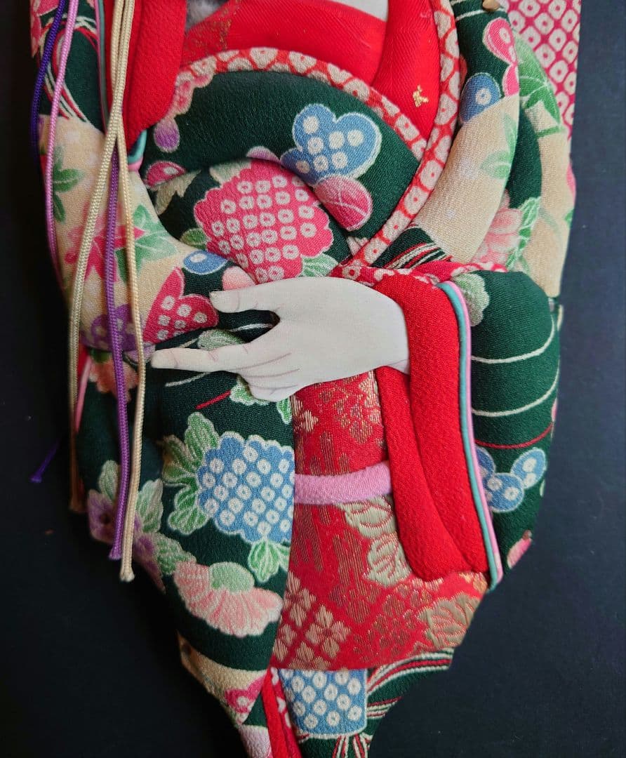 桐板の羽子板　戦前　押絵　つまみ細工　手描き　ビロード　縮緬　歌舞伎　約46cm