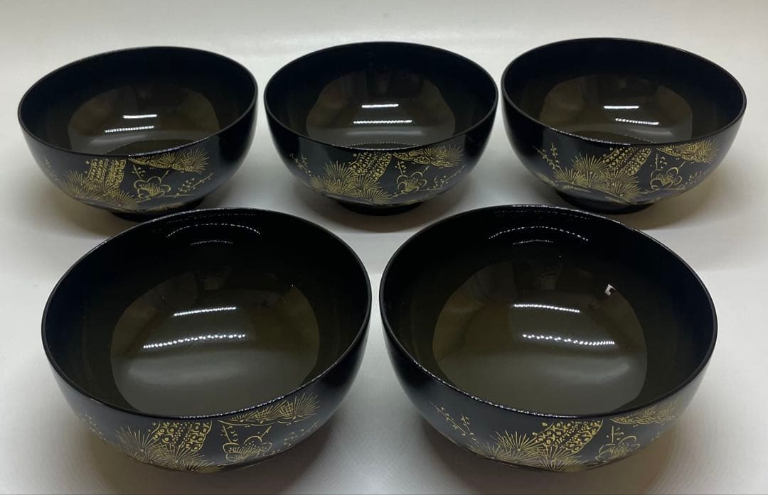 輪島塗　吸物椀　沈金　懐石道具　漆器　5客 　　　f5521