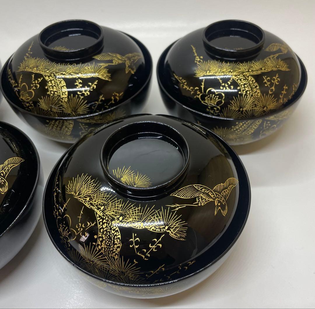 輪島塗　吸物椀　沈金　懐石道具　漆器　5客 　　　f5521