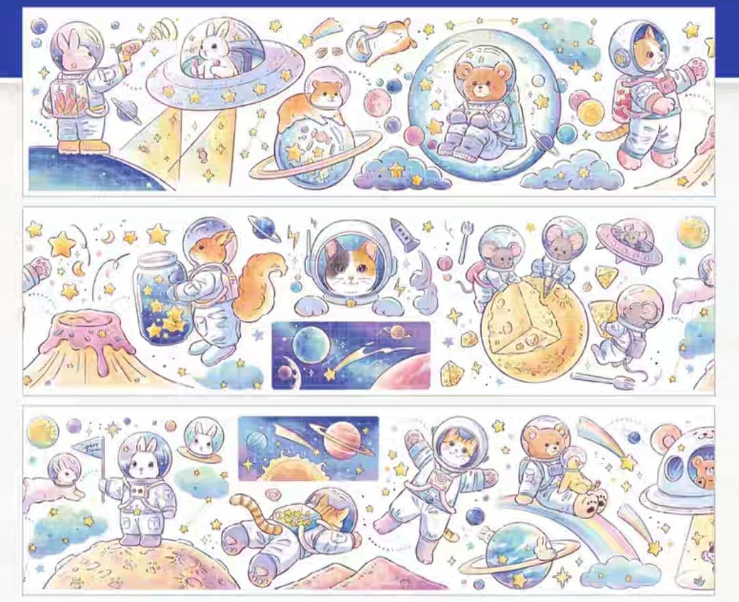 巻売 480★ 海外 マスキングテープ マステ PET 装飾 動物 猫 銀ホロ