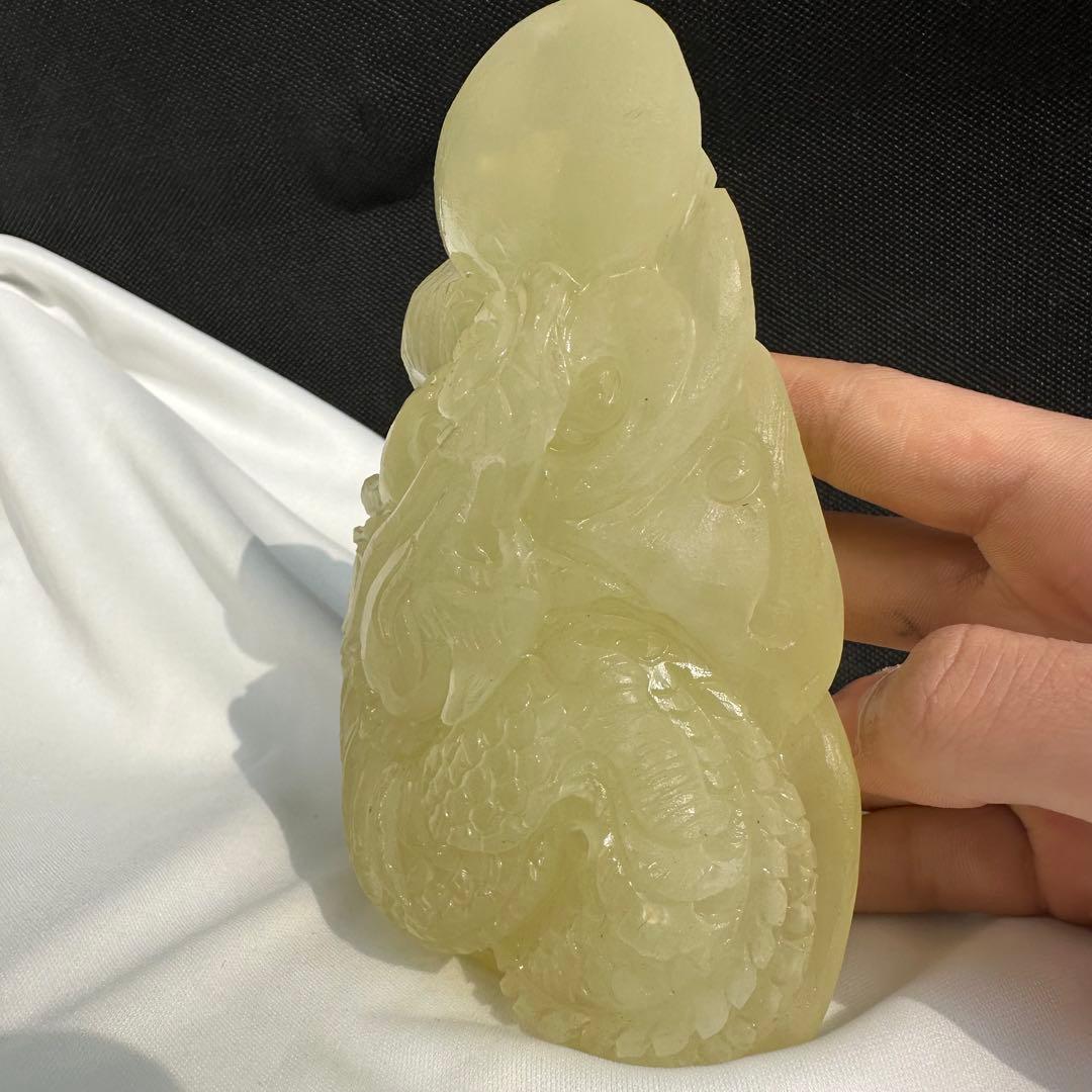 天然石シトリンの龍　置物　彫り物D.85