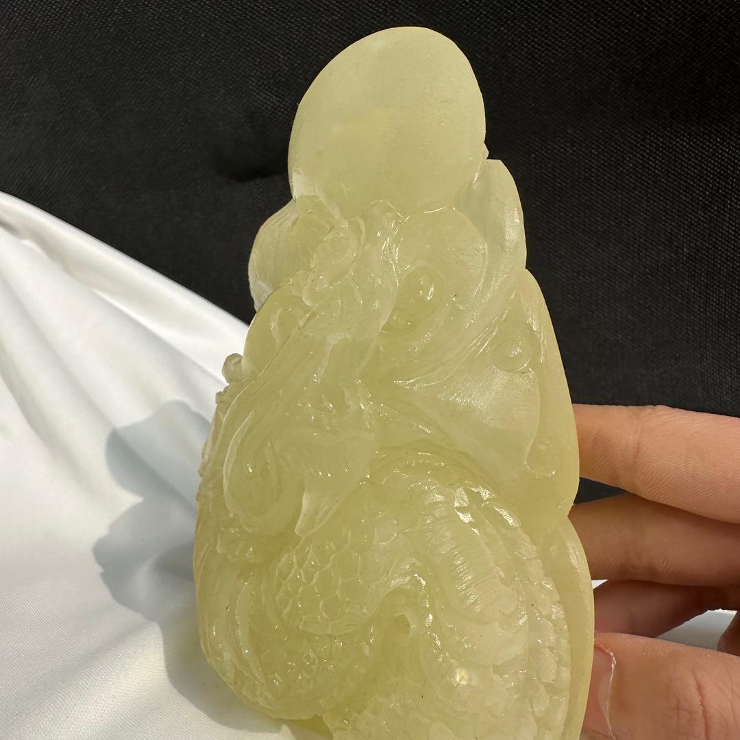 天然石シトリンの龍　置物　彫り物D.85