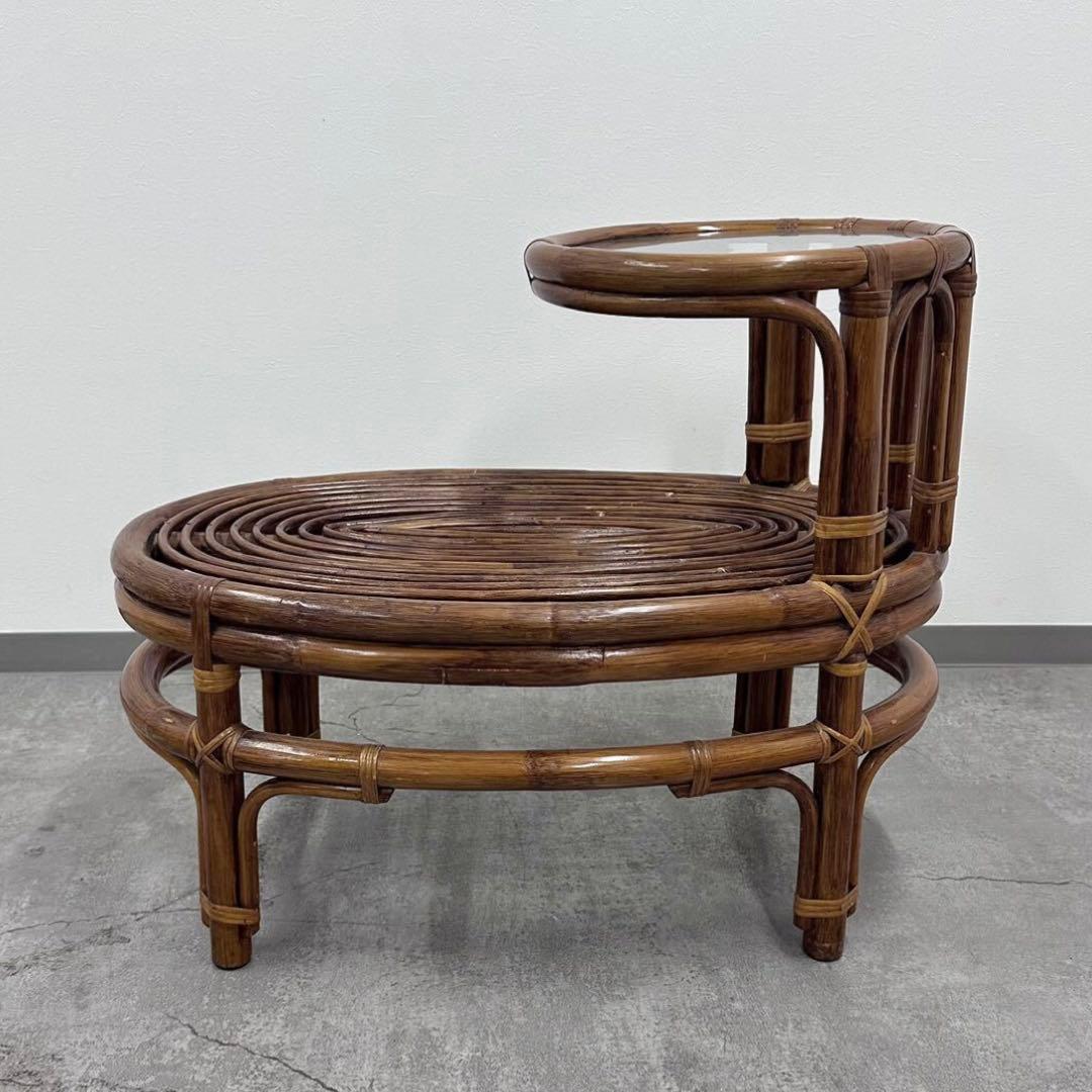 SNT540 ラタン サイドテーブル付きチェア レトロ ガラステーブル