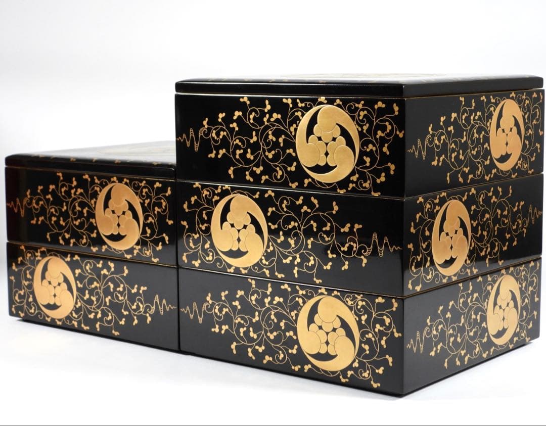 茶道具 輪島塗 上等黒内梨地金蒔絵 五段重 重箱