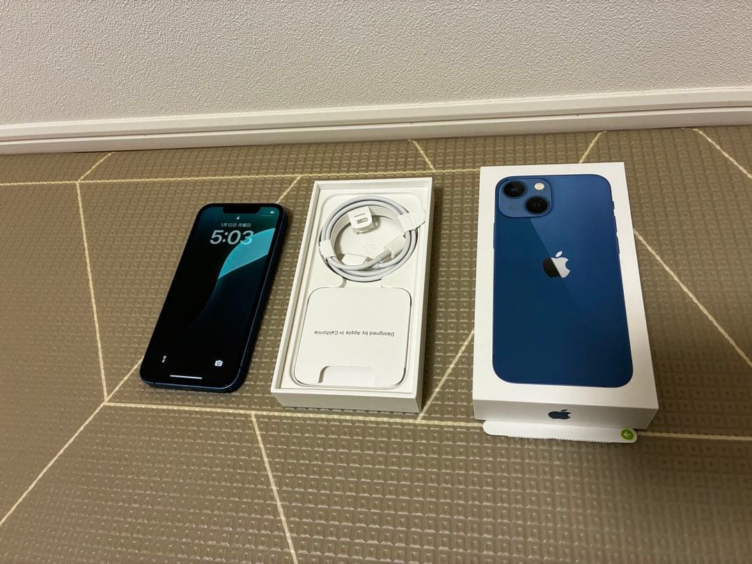 iPhone13 mini 128GB ブルー 美品 箱付 バッテリー74%