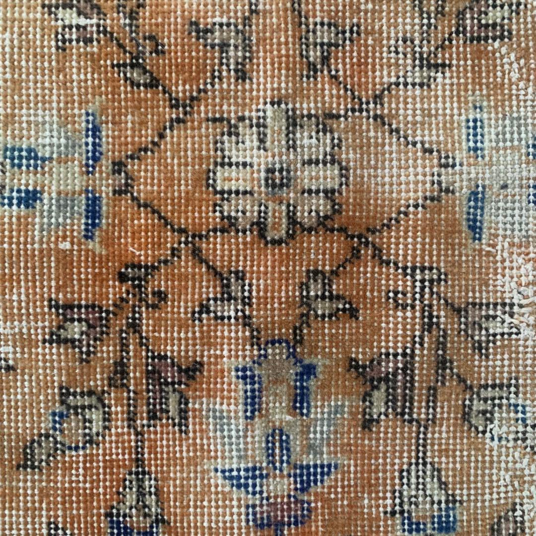 トルコヴィンテージラグ　 シャビーオレンジ　200×114 幅広　 ボタニカル