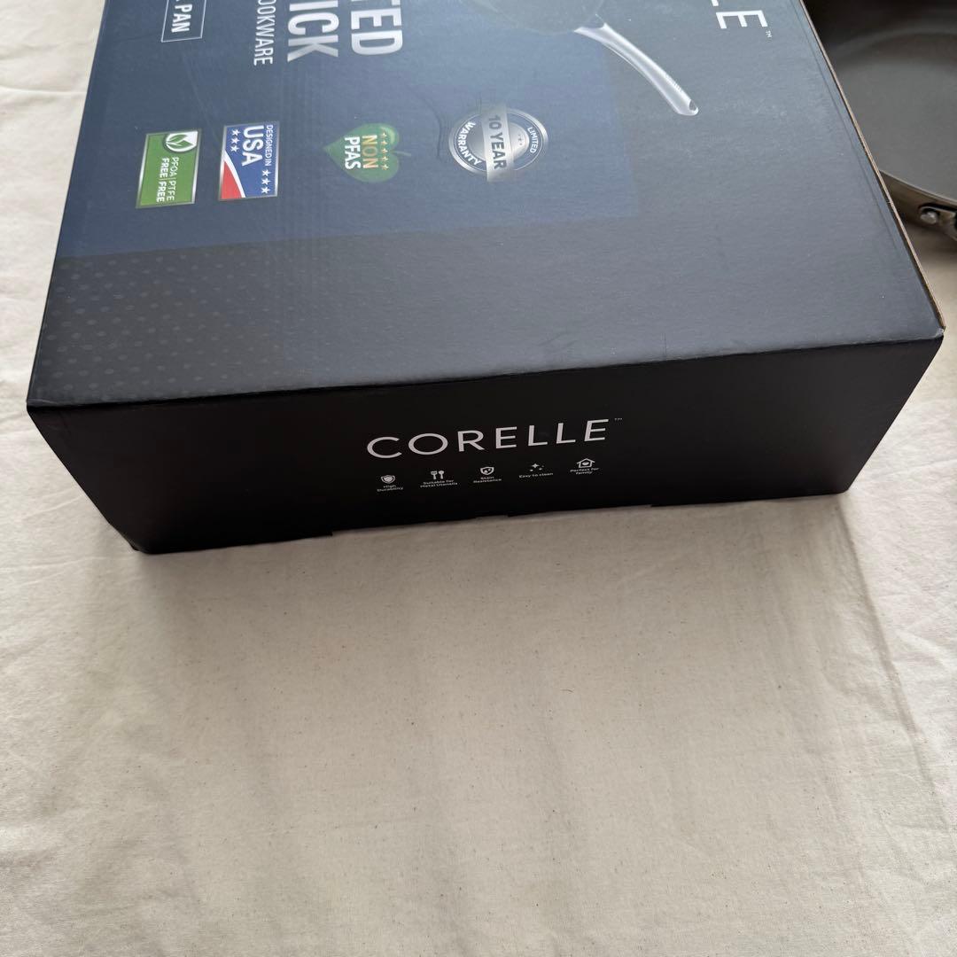 コレールフライパン ウォック 28cm 新品 鐵兎堂ガラス蓋付き おまけ26cm