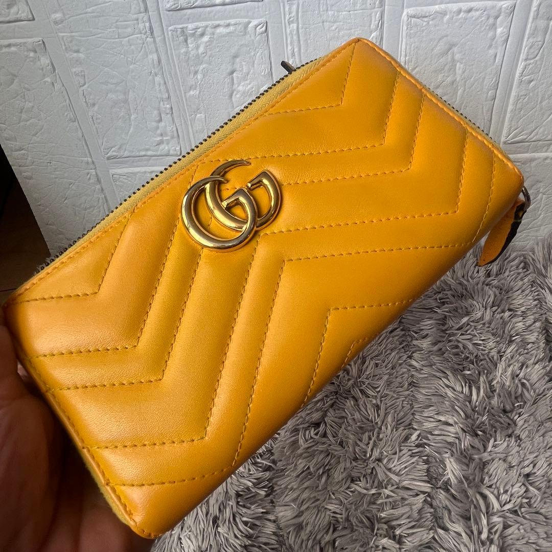 良品✨GUCCI マーモント　長財布　キルティング　ラウンドファスナー　イエロー