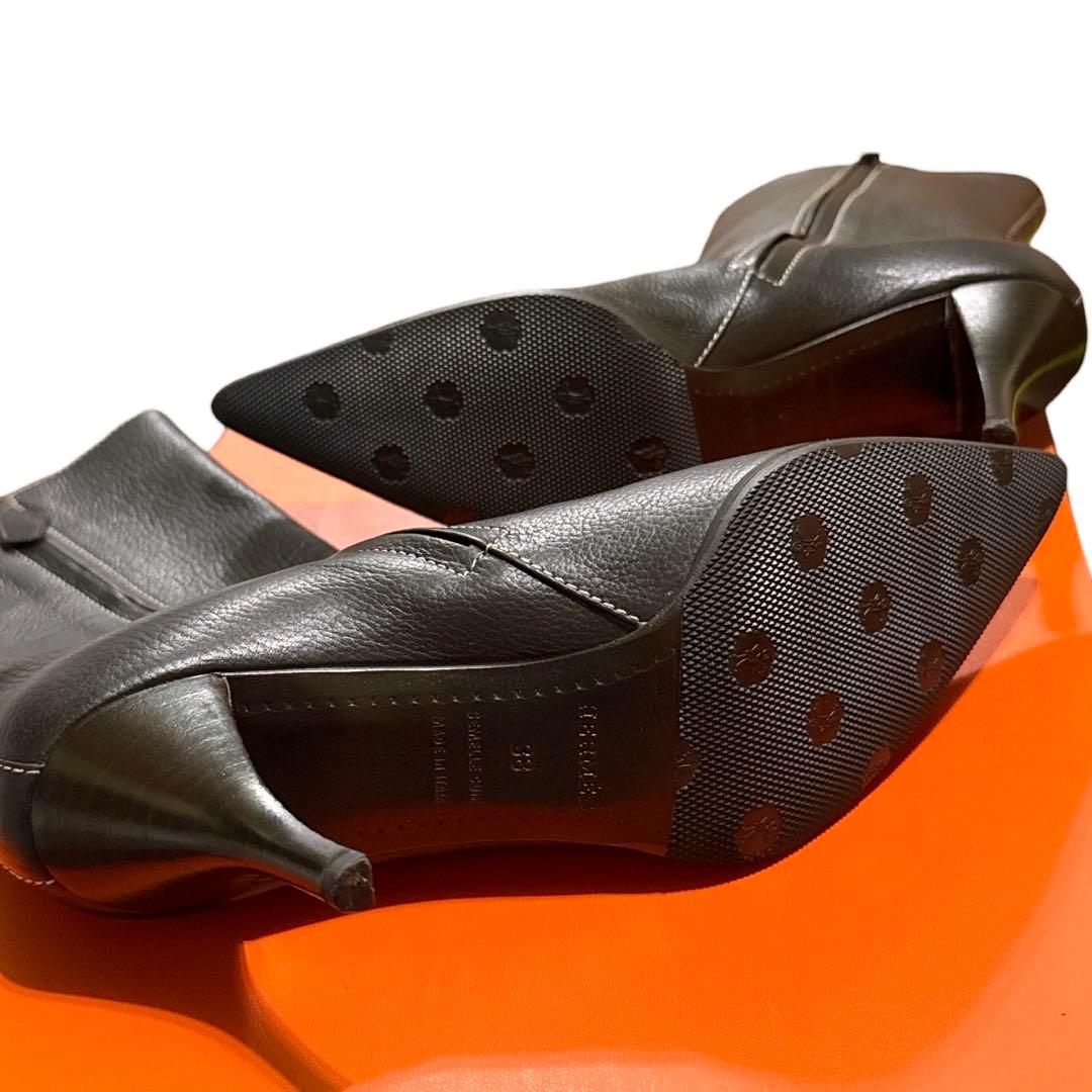 エルメス　新品　レザー ポインテッドトゥブーツ 38 バックル付き