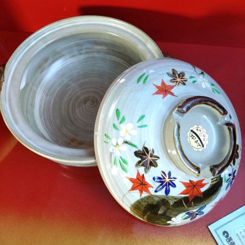 新品土鍋セット　萬古焼　みすゞ鍋９号　４〜５人用　呑水れんげ薬味皿ガラ入れ　箱入