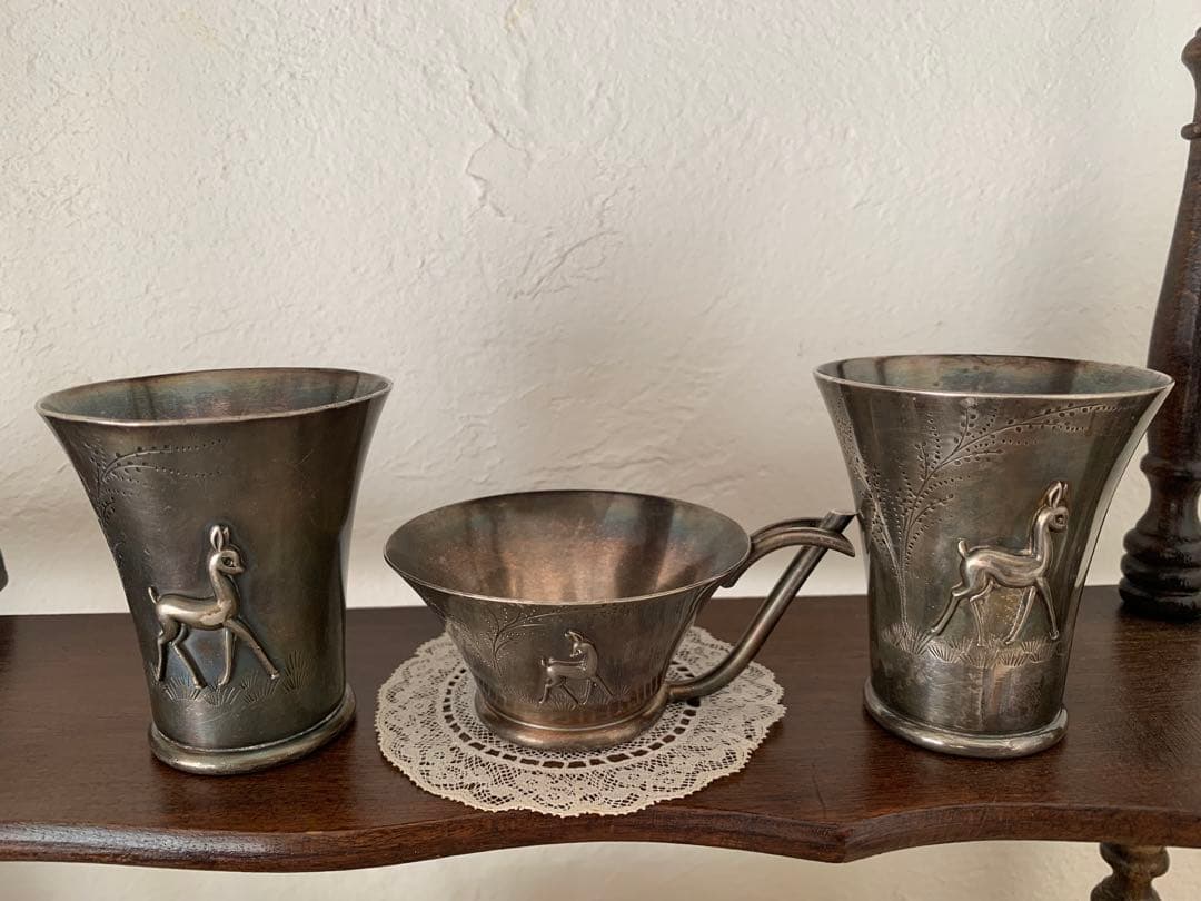 フランス　蚤の市　カップ　3個セット　シルバープレート　ブロカント
