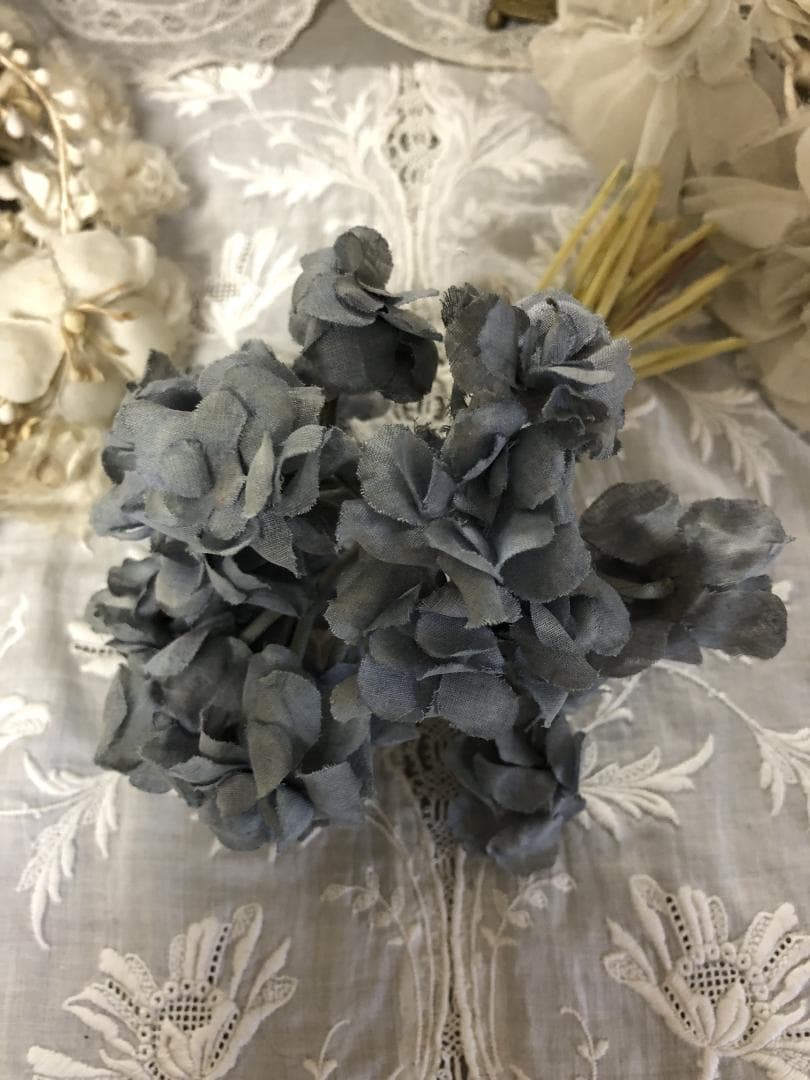 フランス　アンティーク コサージュ ブルーグレイ