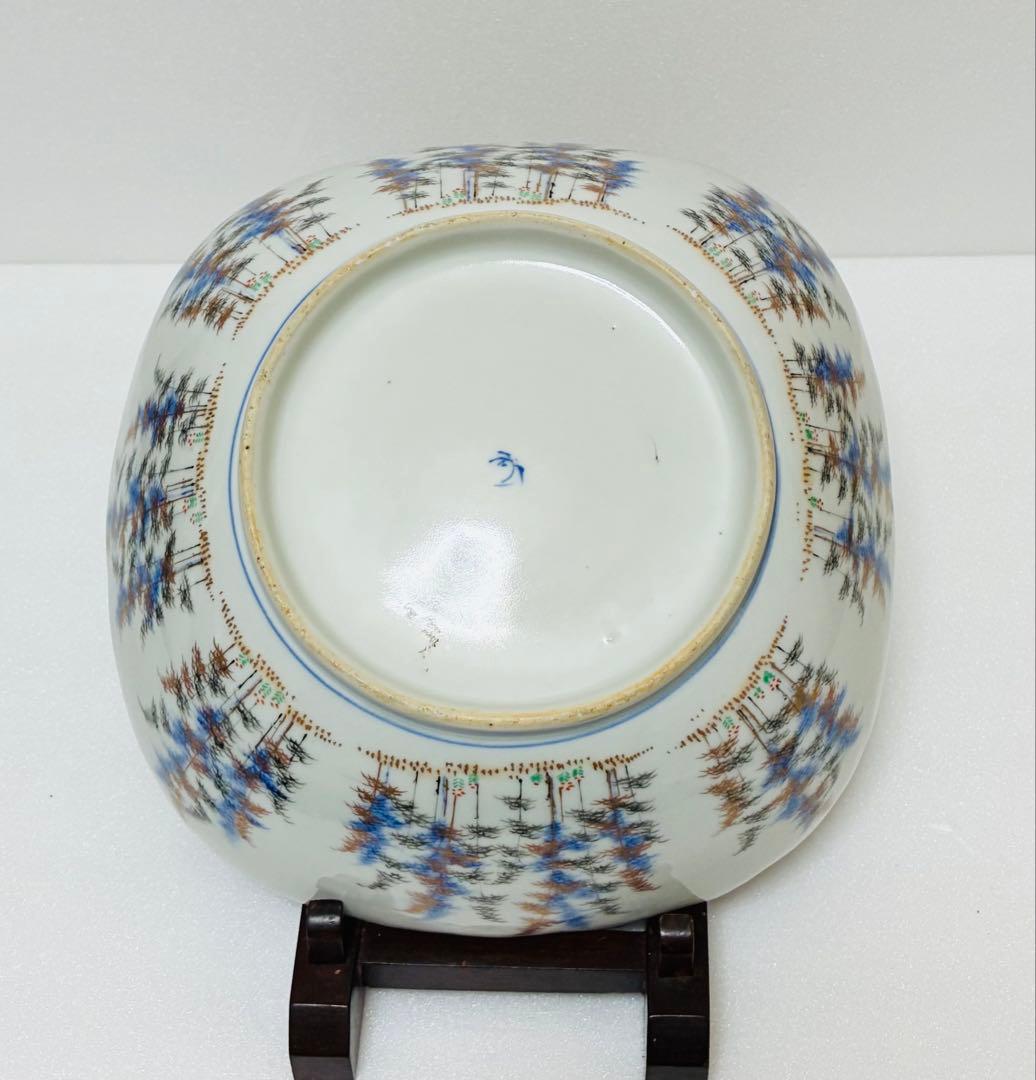 31日掲載終了 明治 香蘭社 有田焼 オールド香蘭社 色絵竹林鮎文 大鉢