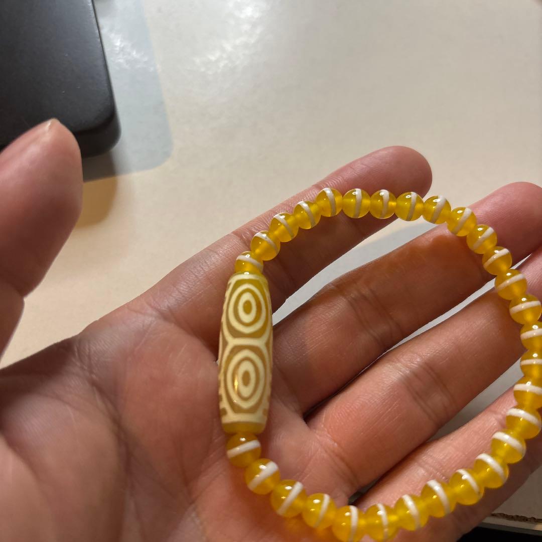 希少！チベットの老玉髄龍眼天珠！線天珠！黄色！ジュワーンとくる！