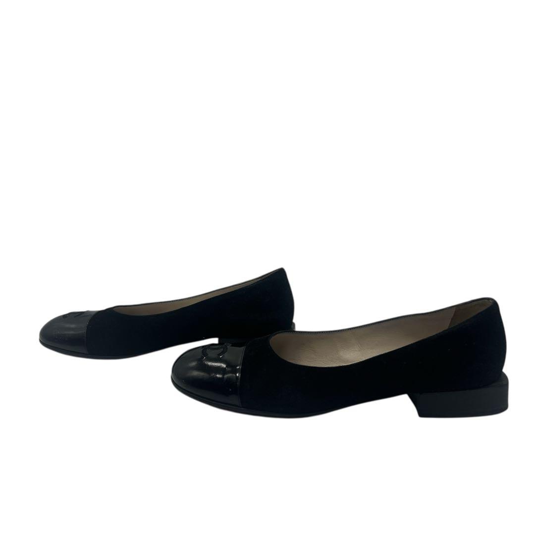 シャネル ココマーク フラットシューズ 36.5 ブラック パテント×スエード