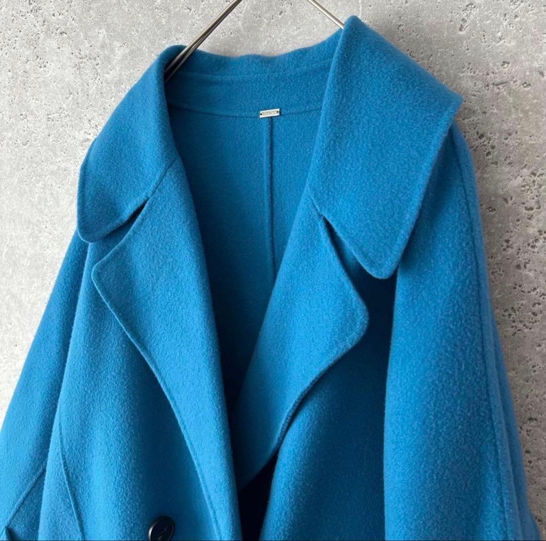 Mila Owen フラップポケットハーフ丈コクーン接結コート　ブルー