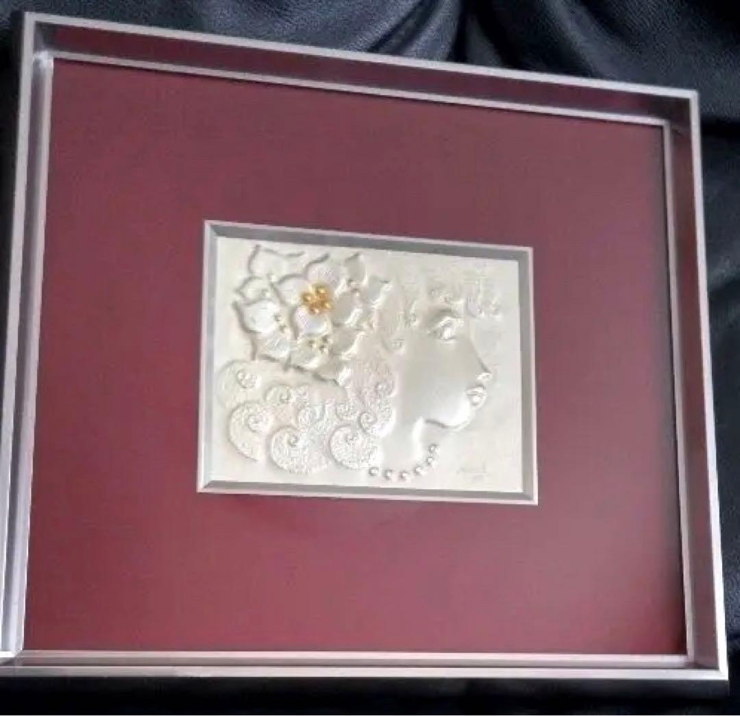 彫金画　岡部昭　工芸品　額縁