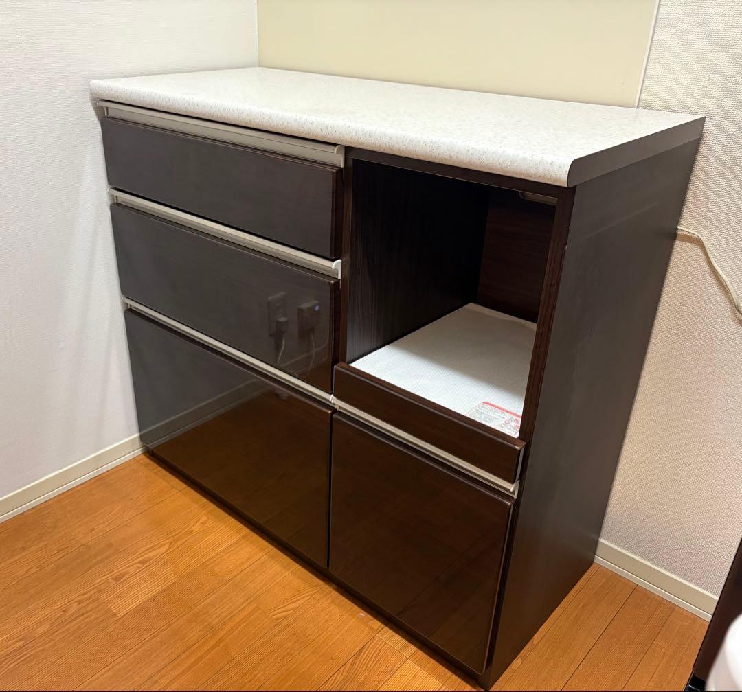 ニトリ　キッチンカウンター　天板付き　ダークブラウン