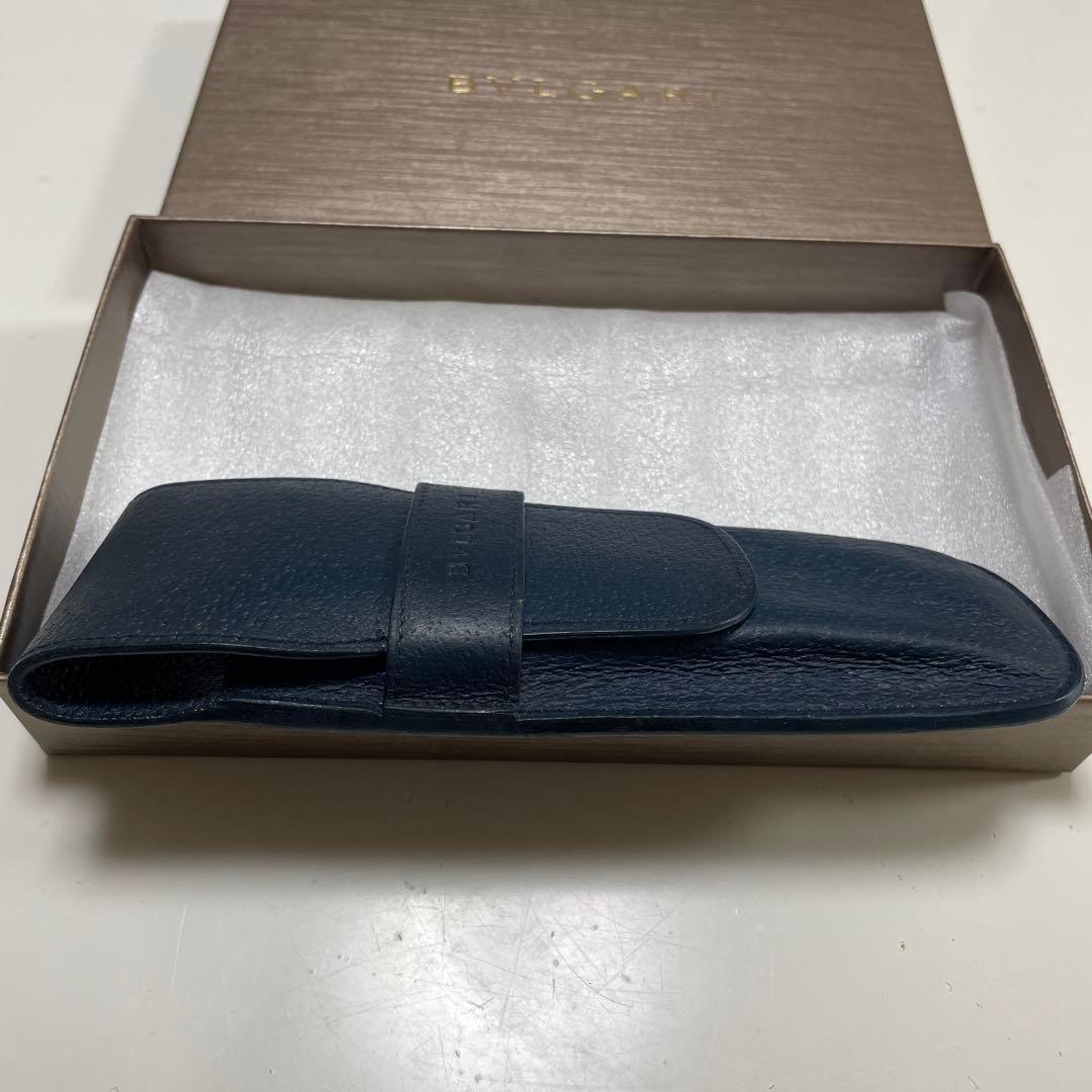 BVLGARI ブルガリ ペンケース 3本差し 筆箱 本革 レザー ネイビー