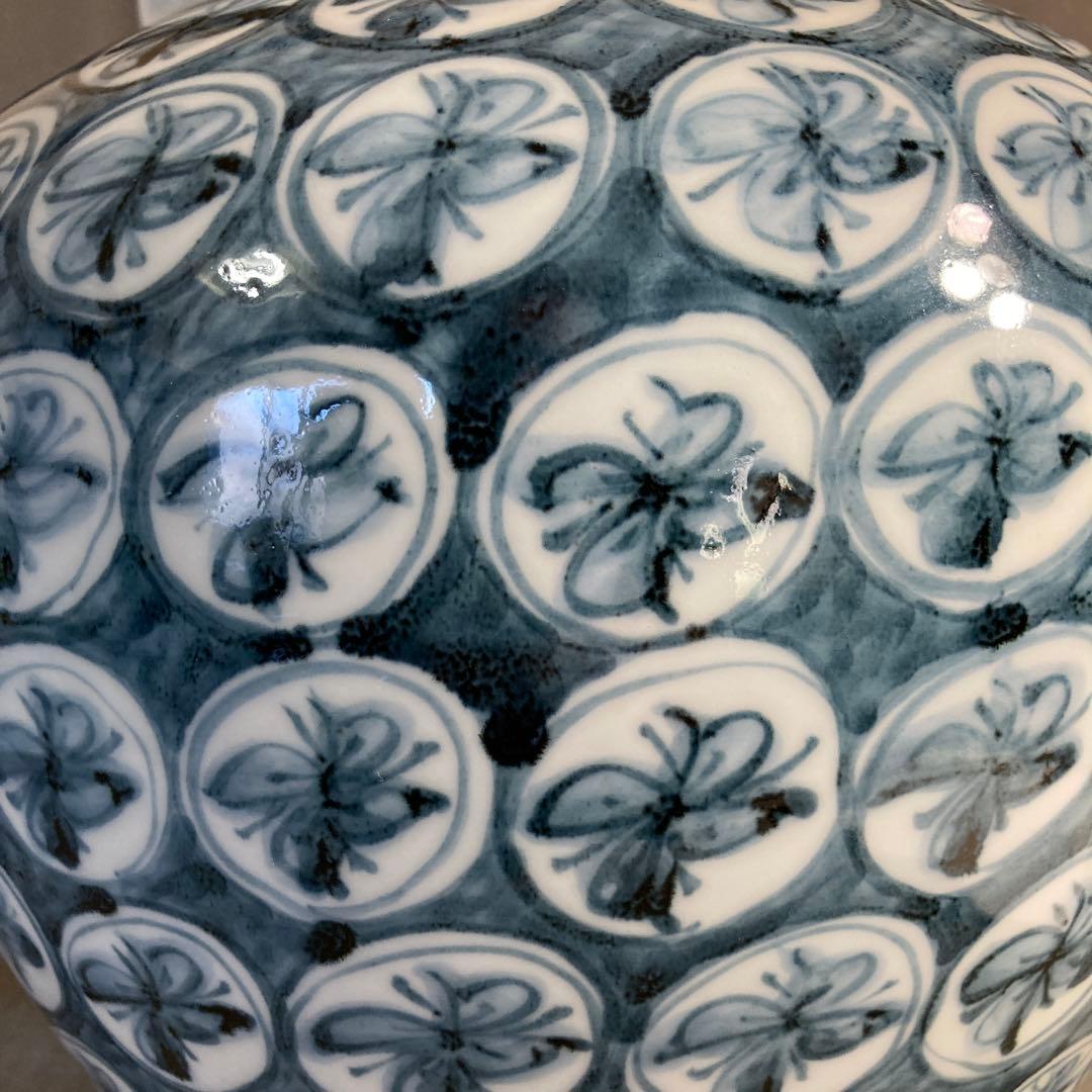 【青木龍山】文化勲章受章　日本芸術院会員　名窯　青木龍山作　染付丸花丸紋　花瓶