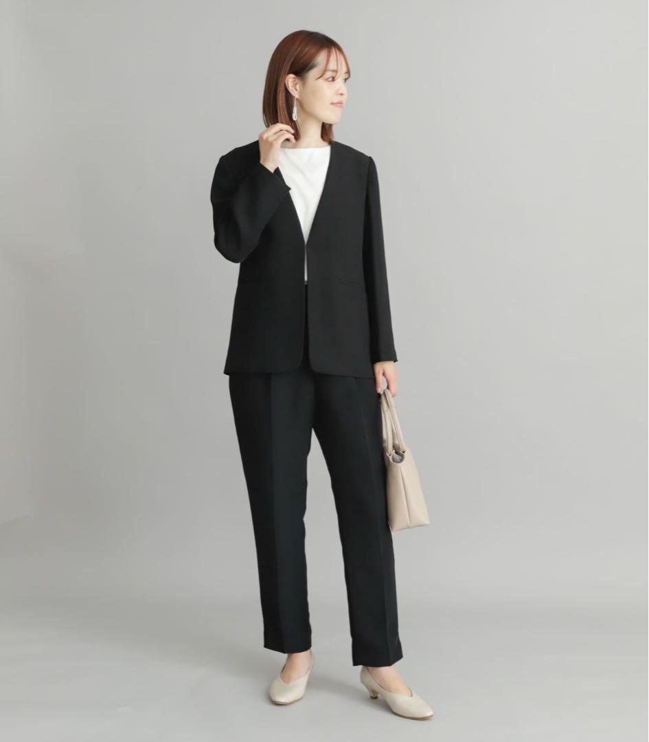 DOORS ノーカラーVネックロングジャケット ブラック M