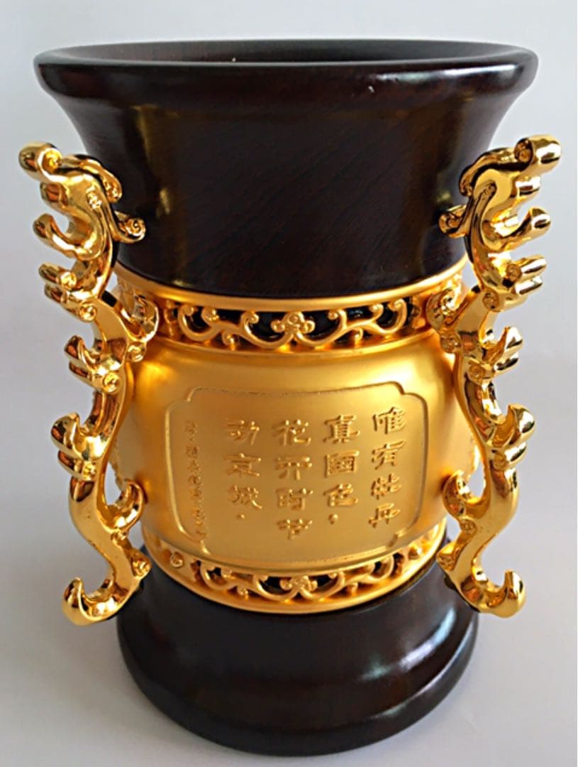 レア！中国名人彫刻芸術家の作品 浮き彫り彫金と紅木紫檀の芸術花瓶 セール！