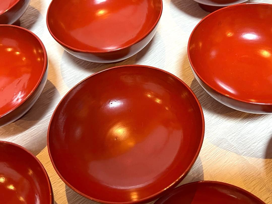 時代物 漆器 本珠 吸物椀 蓋付き 10客セット 木箱付 アンティーク171