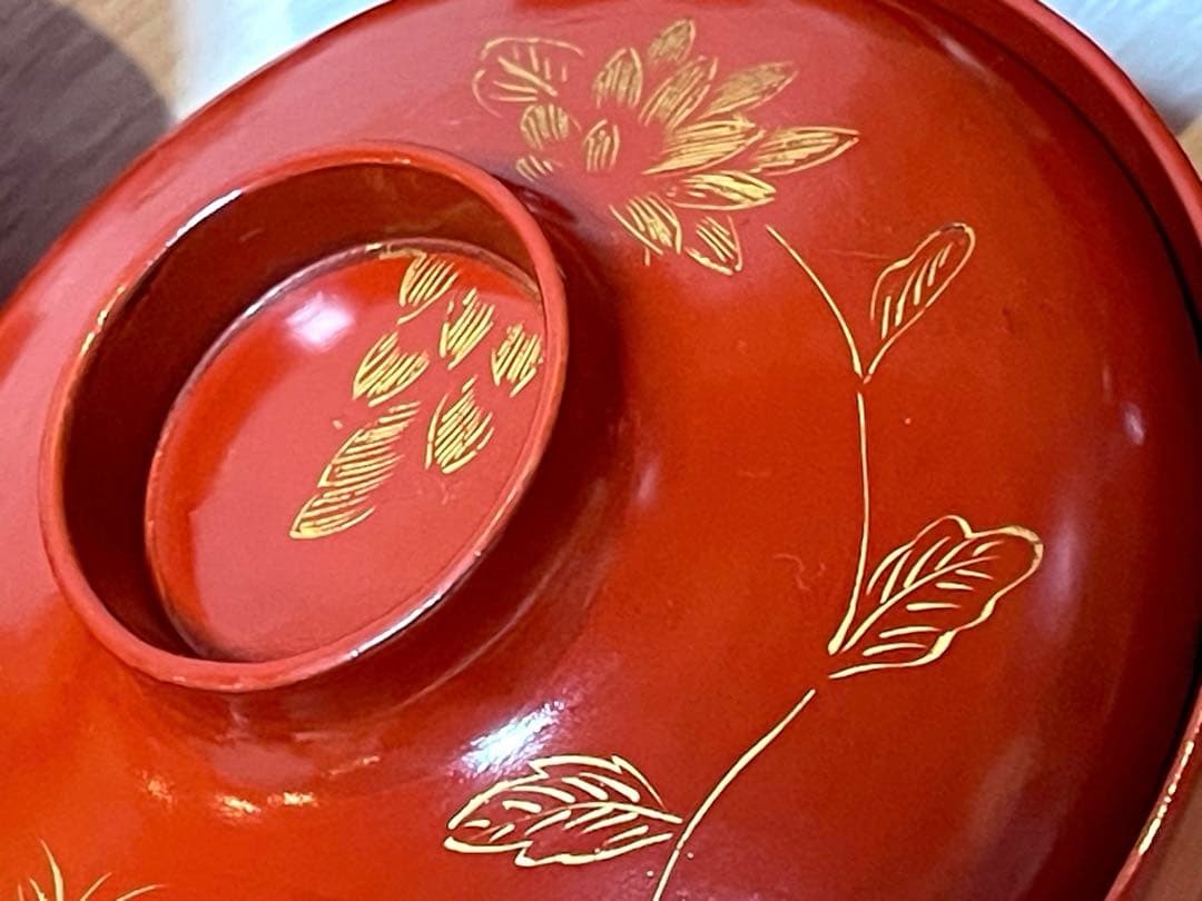 時代物 漆器 本珠 吸物椀 蓋付き 10客セット 木箱付 アンティーク171