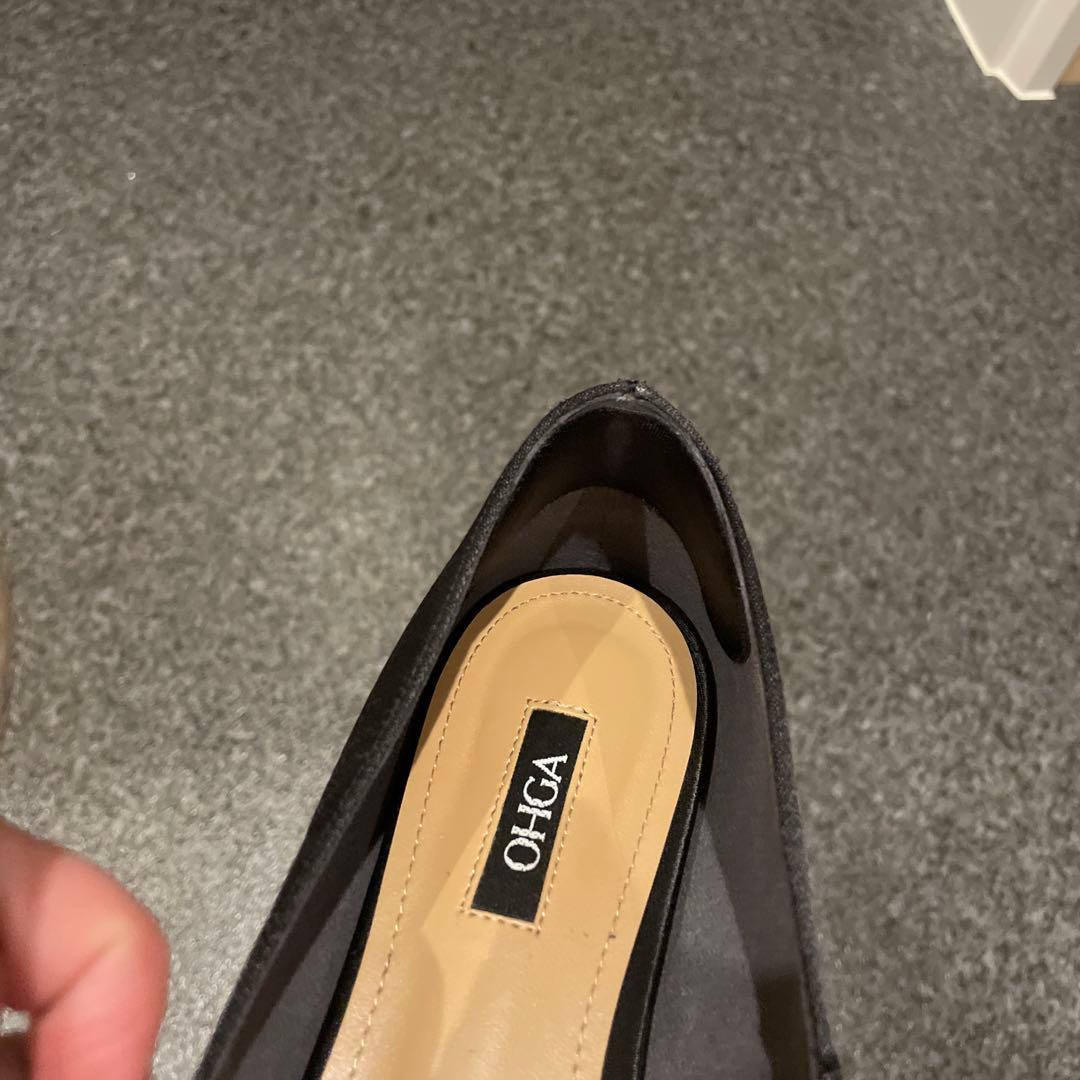 OHGA♡ビジュー付き黒サテンフラットシューズ♡