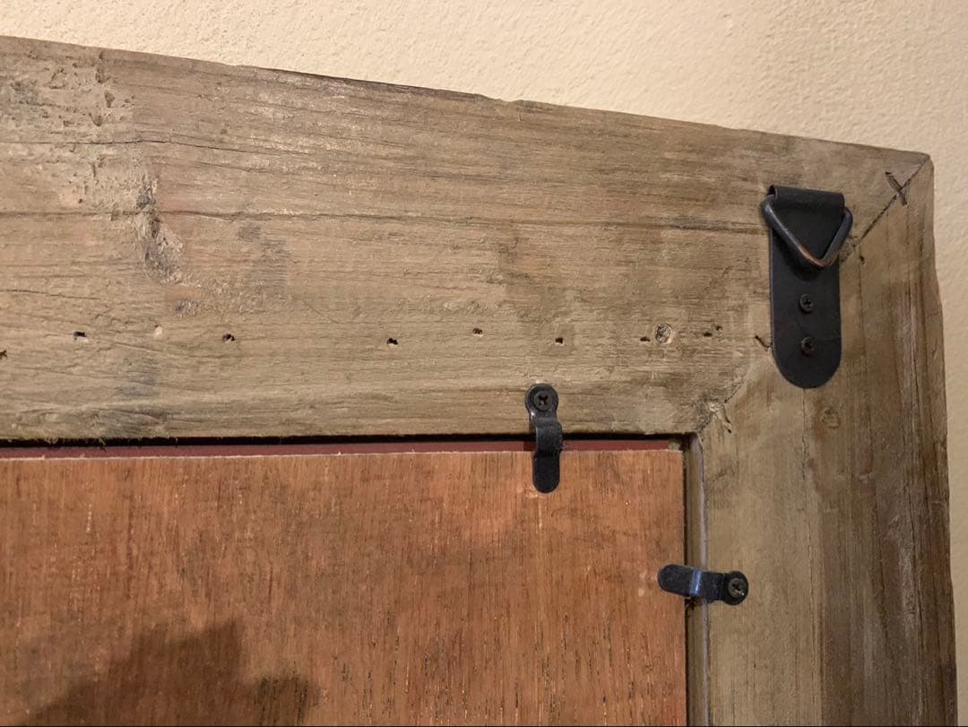 アンティーク　ヴィンテージミラー　木製フレーム扉付