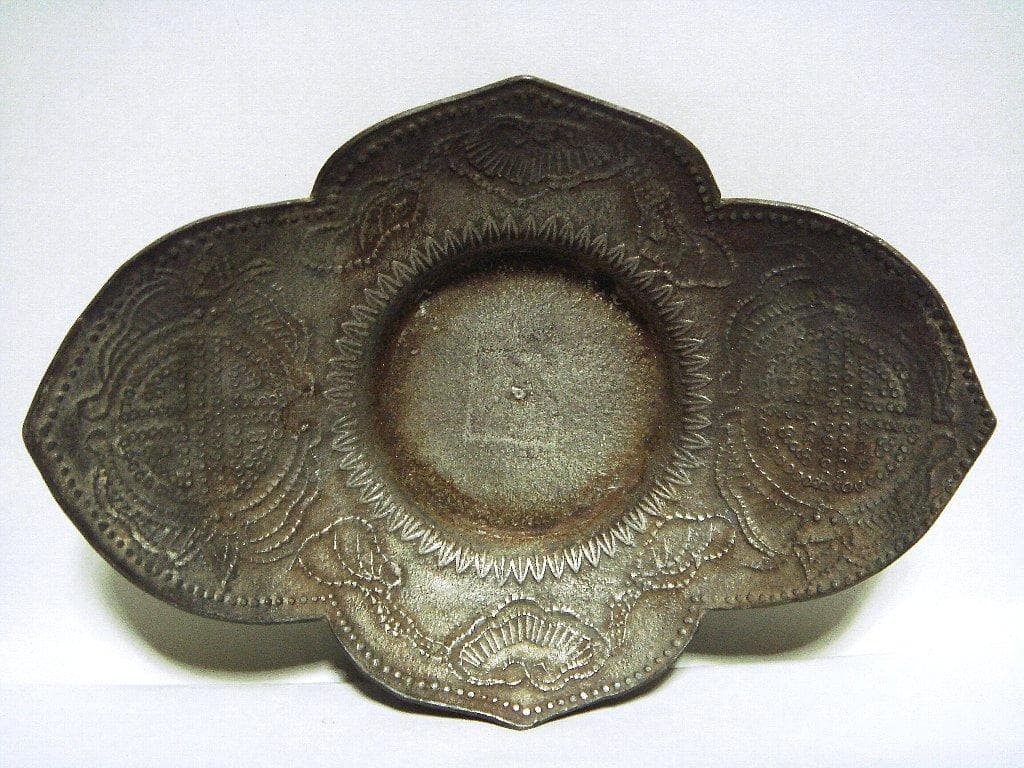 @624『中国美術 古錫 十字紋茶托 ５枚』/骨董品 古美術 古玩 アンティーク