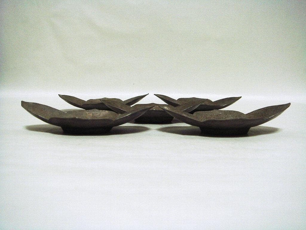 @624『中国美術 古錫 十字紋茶托 ５枚』/骨董品 古美術 古玩 アンティーク