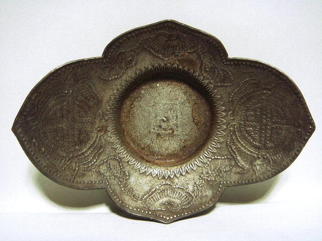 @624『中国美術 古錫 十字紋茶托 ５枚』/骨董品 古美術 古玩 アンティーク