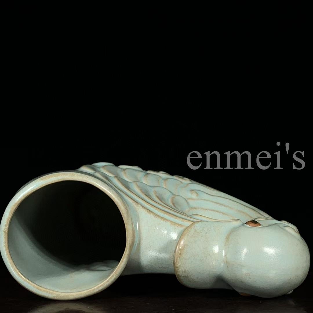 中国古美術・旧蔵品 宋代 汝窯 鸭尊 青釉・酒具・観賞用・装飾品・供養器・儀式用