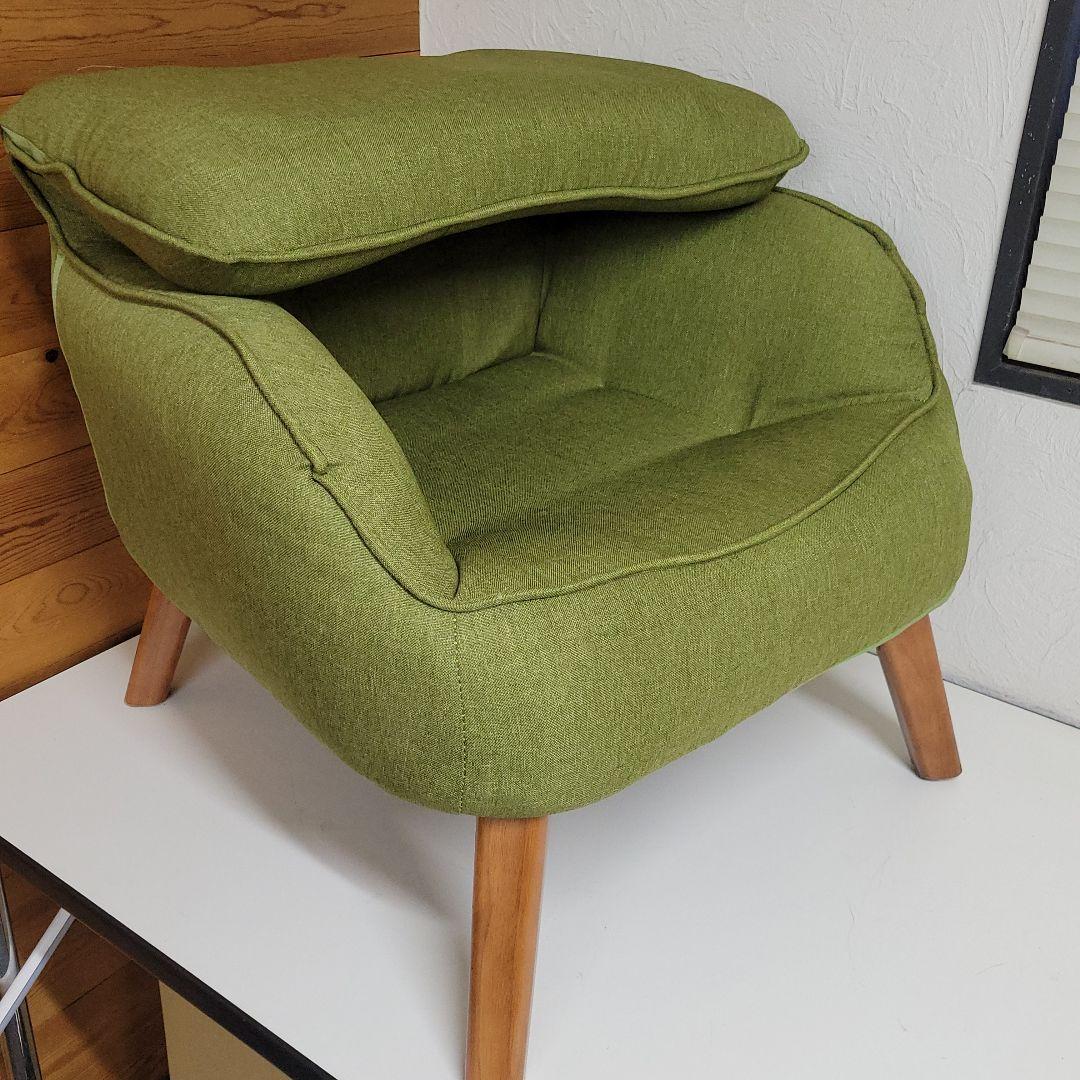 北欧風 折りたたみ 1人掛け ハイバックソファ/アームチェア グリーン 木製脚