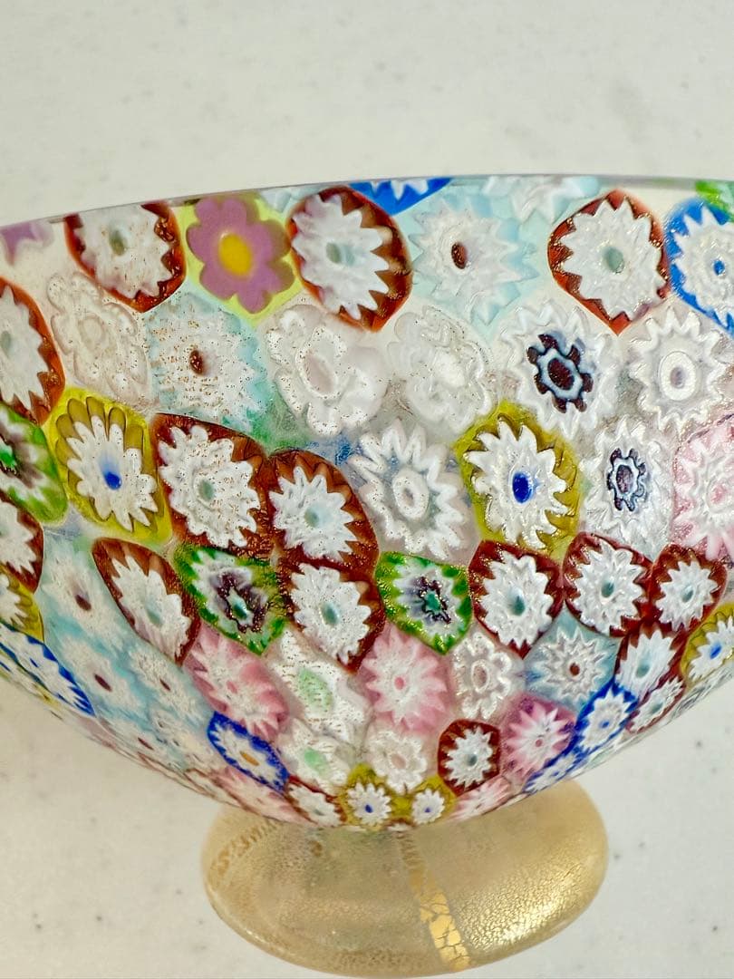 ベネチアンガラス ミルフィオリ 江波冨士子 食器茶碗 高台　貴重　金彩