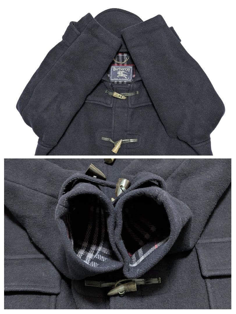 Burberry ダッフルコート ネイビー ノバチェック ウール100% XL