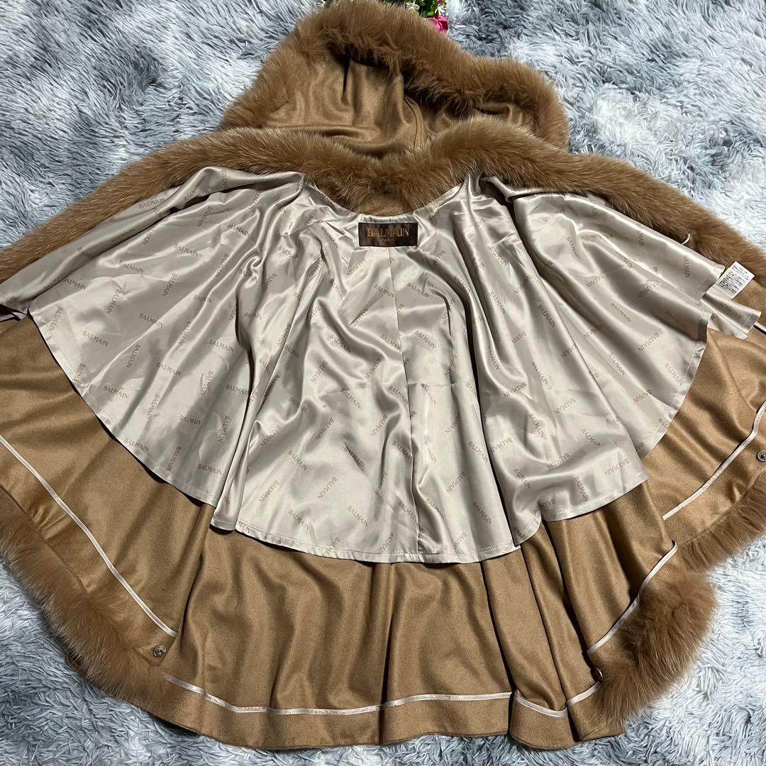 未使用　BALMAIN バルマン カシミヤ100% フォックスファー ポンチョ