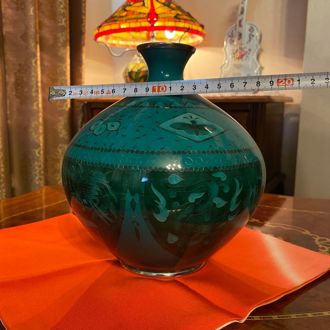 有線　七宝焼　有線七宝　翡翠　花瓶　壺　ツボ