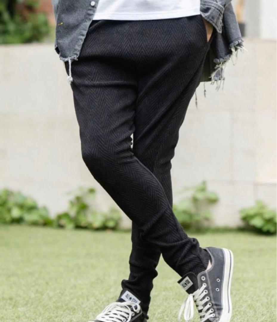 新品未使用　CAMBIO カンビオ【L】ヘリンボーン柄　サルエルパンツ ブラック