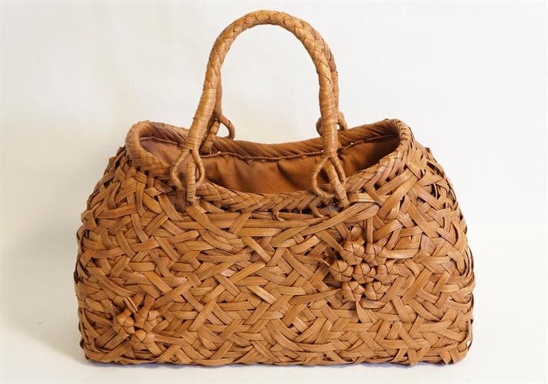 山葡萄 リング取手 籠 バッグ 六角花束嵌入 乱れ編み かごバッグ