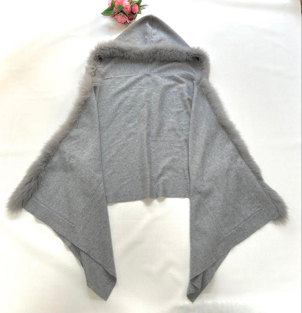 極美品　グレース　フード付　フォックスファートリミングカシミヤストール　大判
