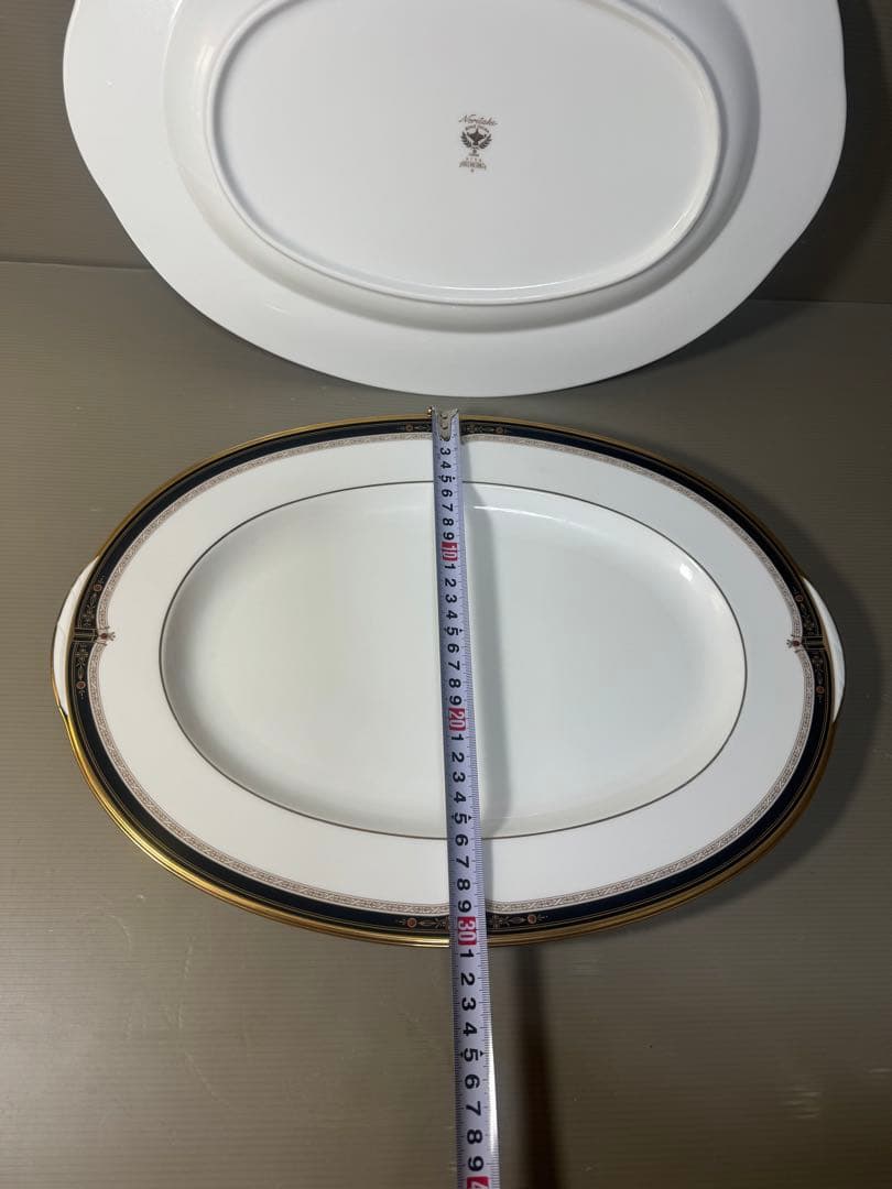 2627 オールドノリタケ　瑠璃片葉金蝕　楕円皿　2客　42cm 未使用