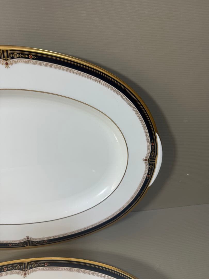 2627 オールドノリタケ　瑠璃片葉金蝕　楕円皿　2客　42cm 未使用